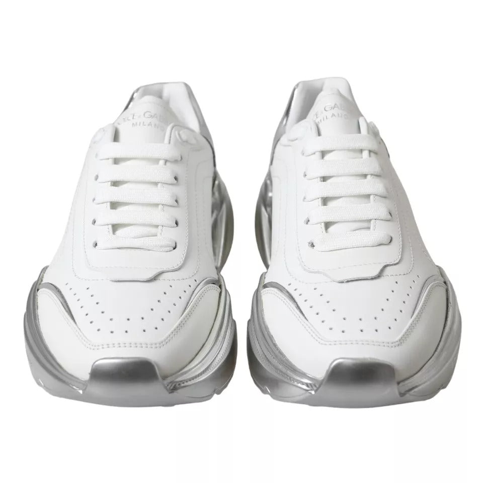 Dolce & Gabbana White Silver Daymaster Leather Sneakers Shoes LA10684-37.5