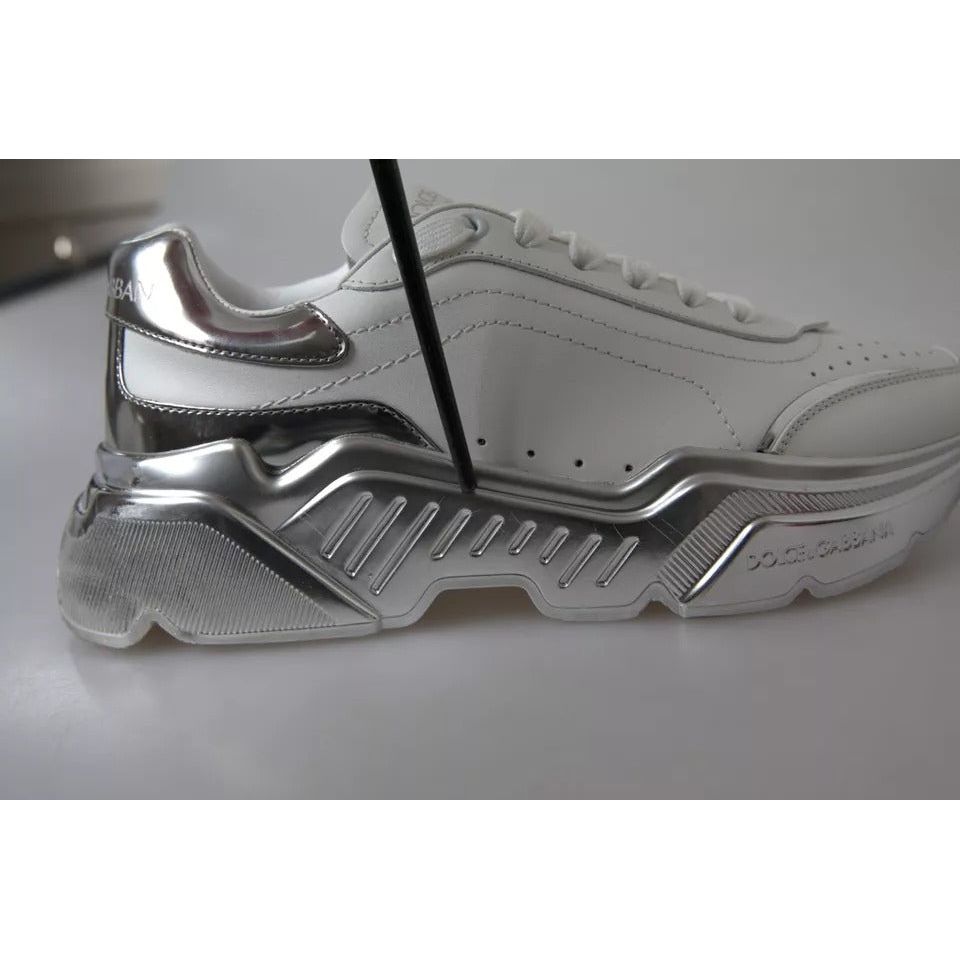Dolce & Gabbana White Silver Daymaster Leather Sneakers Shoes LA10684-37.5