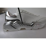 Dolce & Gabbana White Silver Daymaster Leather Sneakers Shoes LA10684-37.5