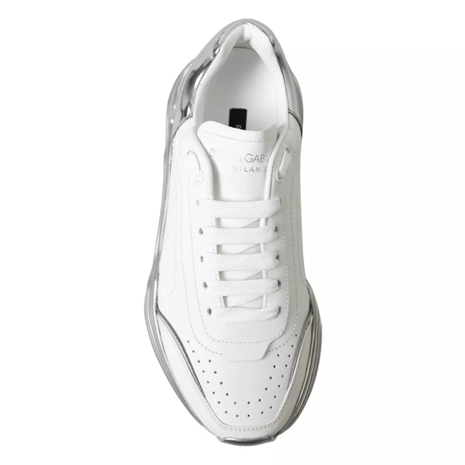 Dolce & Gabbana White Silver Daymaster Leather Sneakers Shoes LA10684-37.5