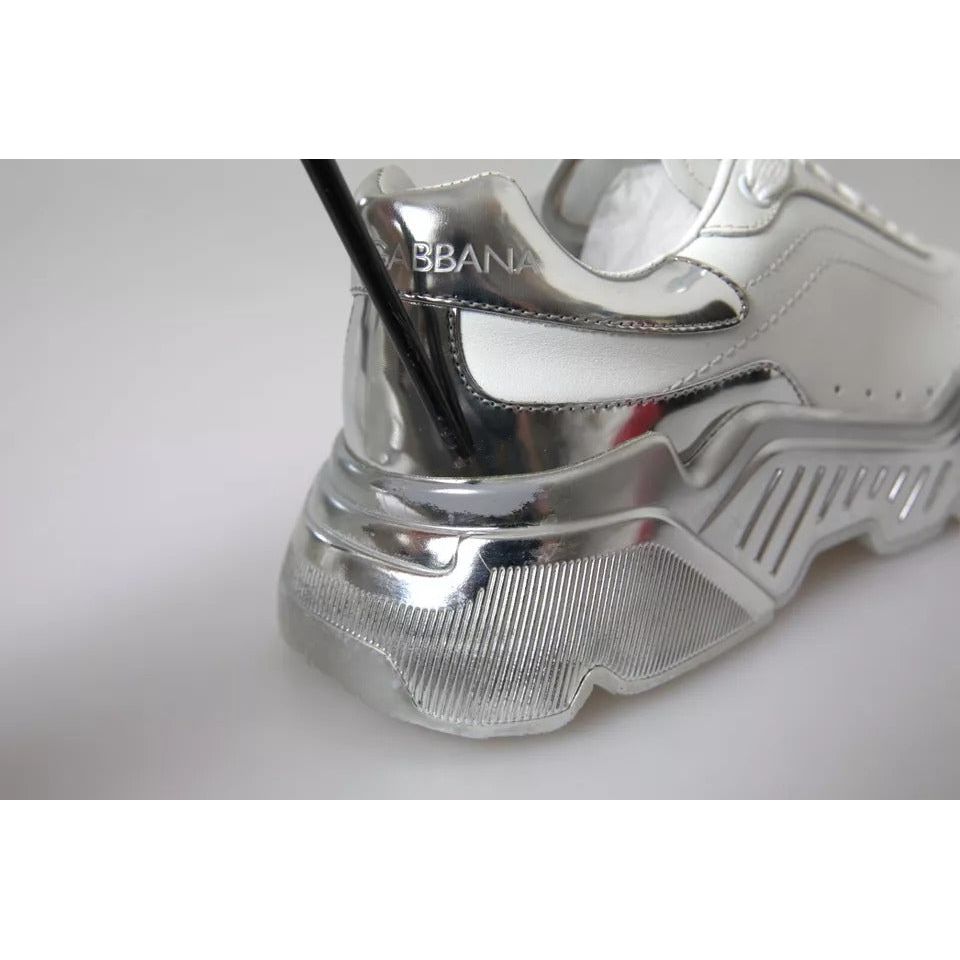 Dolce & Gabbana White Silver Daymaster Leather Sneakers Shoes LA10684-37.5