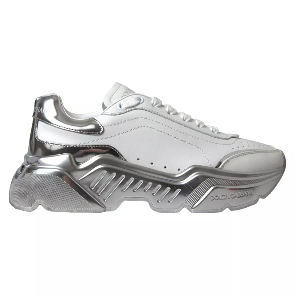 Dolce & Gabbana White Silver Daymaster Leather Sneakers Shoes LA10684-37.5