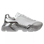 Dolce & Gabbana White Silver Daymaster Leather Sneakers Shoes LA10684-37.5