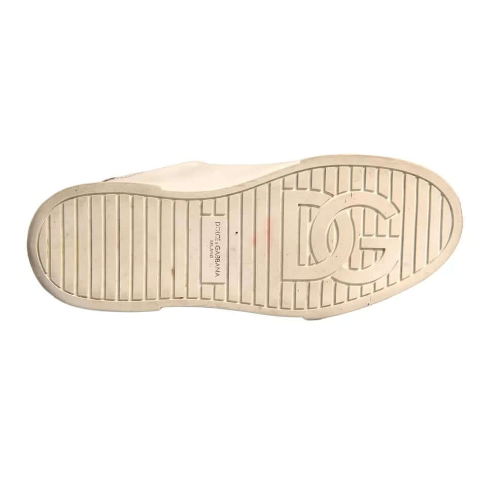 Sole view of Dolce & Gabbana White Crown Patch Portofino Sneakers showing logo and grip pattern
