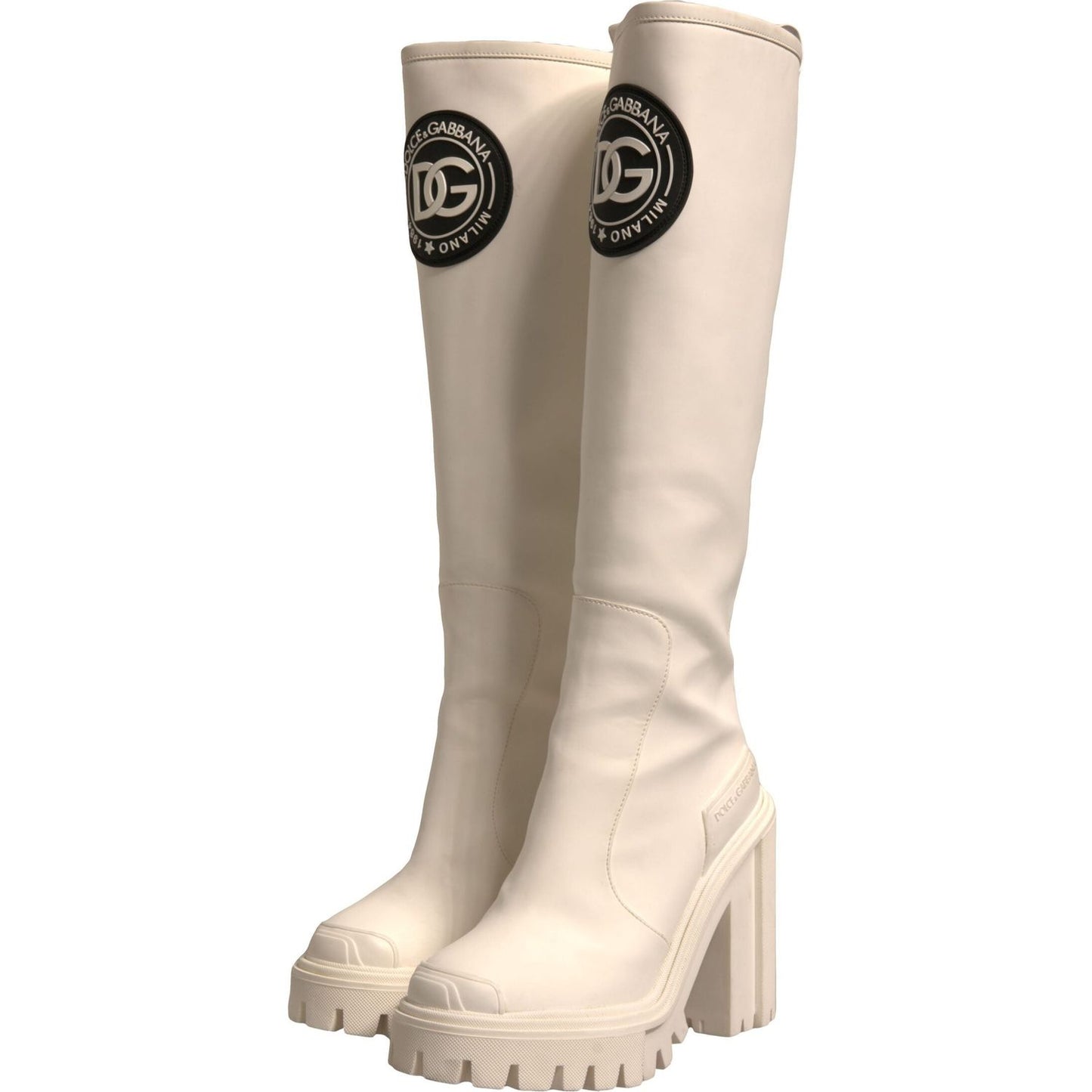 Dolce & Gabbana White DG Logo Hi Trekking Plateau Biker Boots Shoes LA12302-37