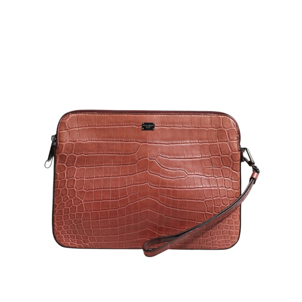 Dolce & Gabbana Bordeaux Croc Leather Logo Plaque Men Briefcase Bag BAG4037