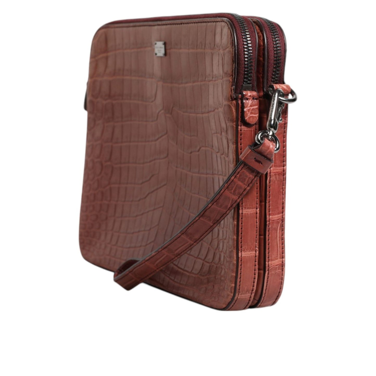 Dolce & Gabbana Bordeaux Croc Leather Logo Plaque Men Briefcase Bag BAG4037