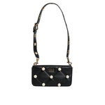 Dolce & Gabbana Black Leather Pearl Embellished Logo Shoulder Bag
