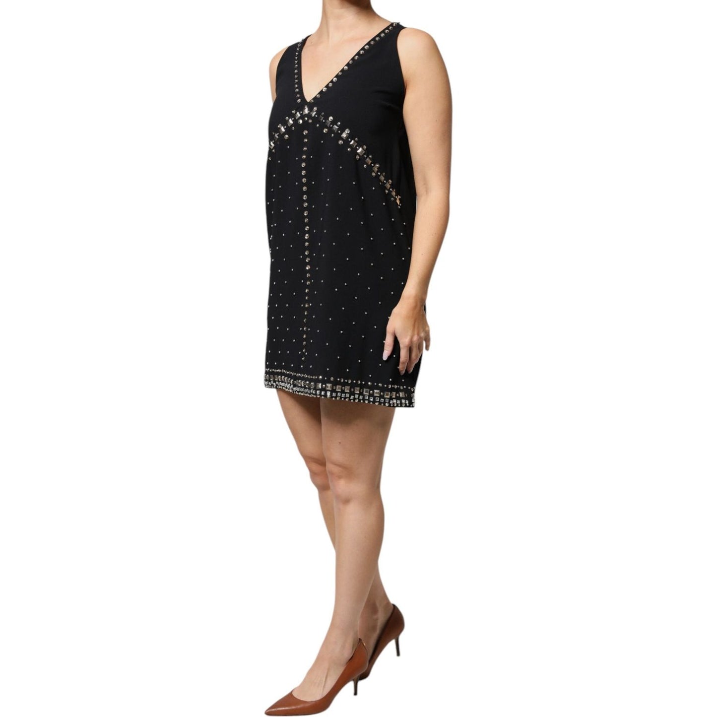 PINKO Black Embellished Polyester Sleeveless Shift A-line Mini Dress DR281354-42
