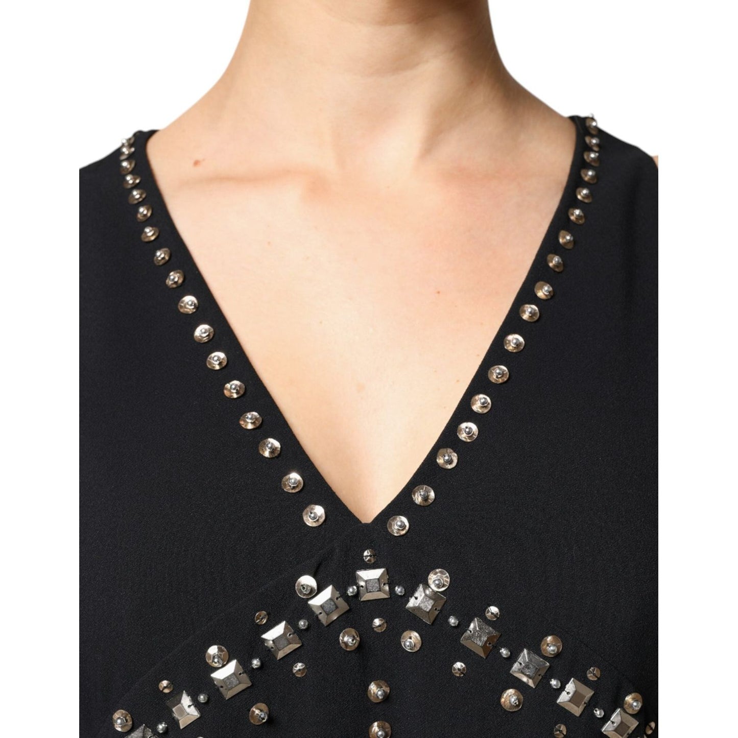PINKO Black Embellished Polyester Sleeveless Shift A-line Mini Dress DR281354-42