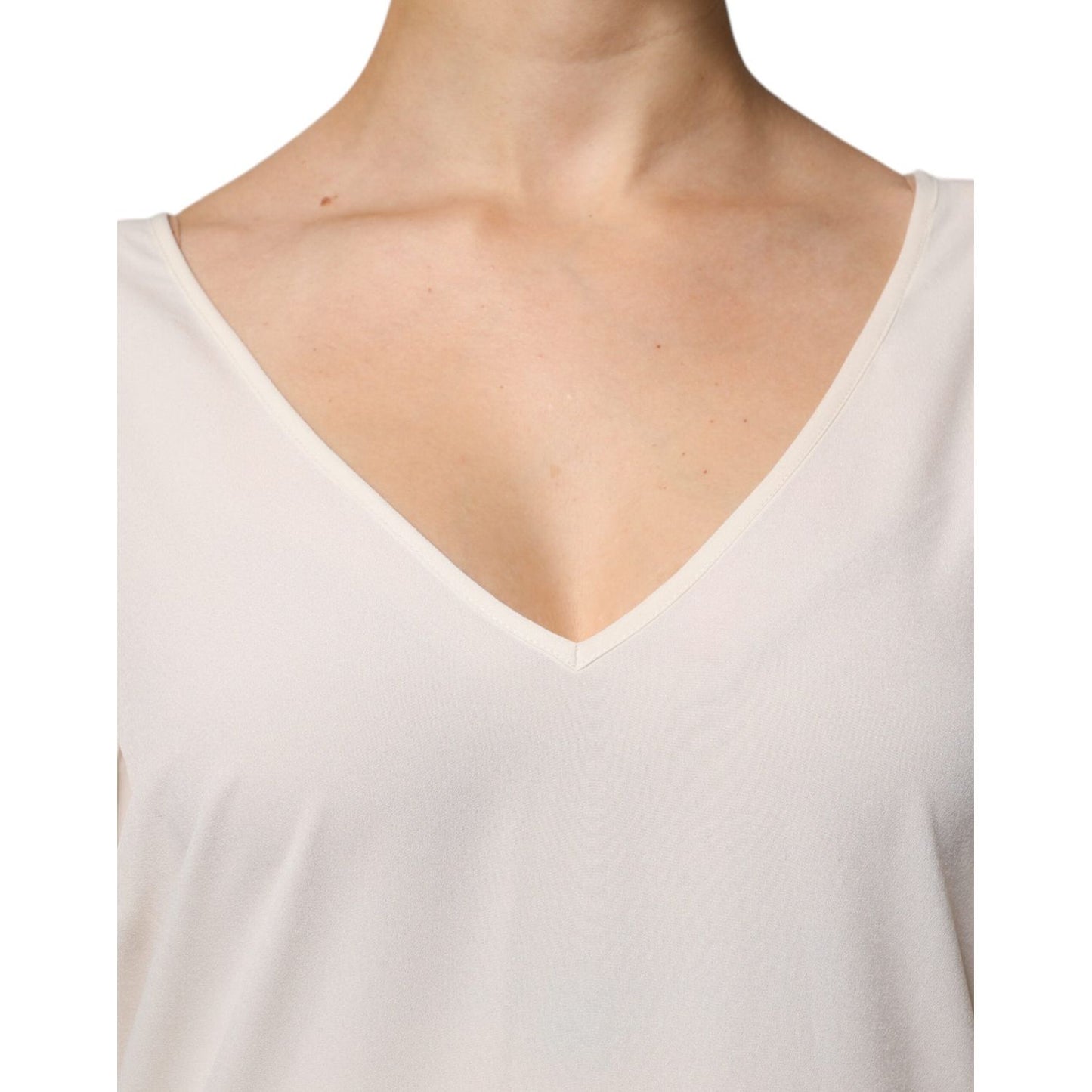 Peserico Off White Short Sleeves V-neck Shift Midi Dress DR281368-40