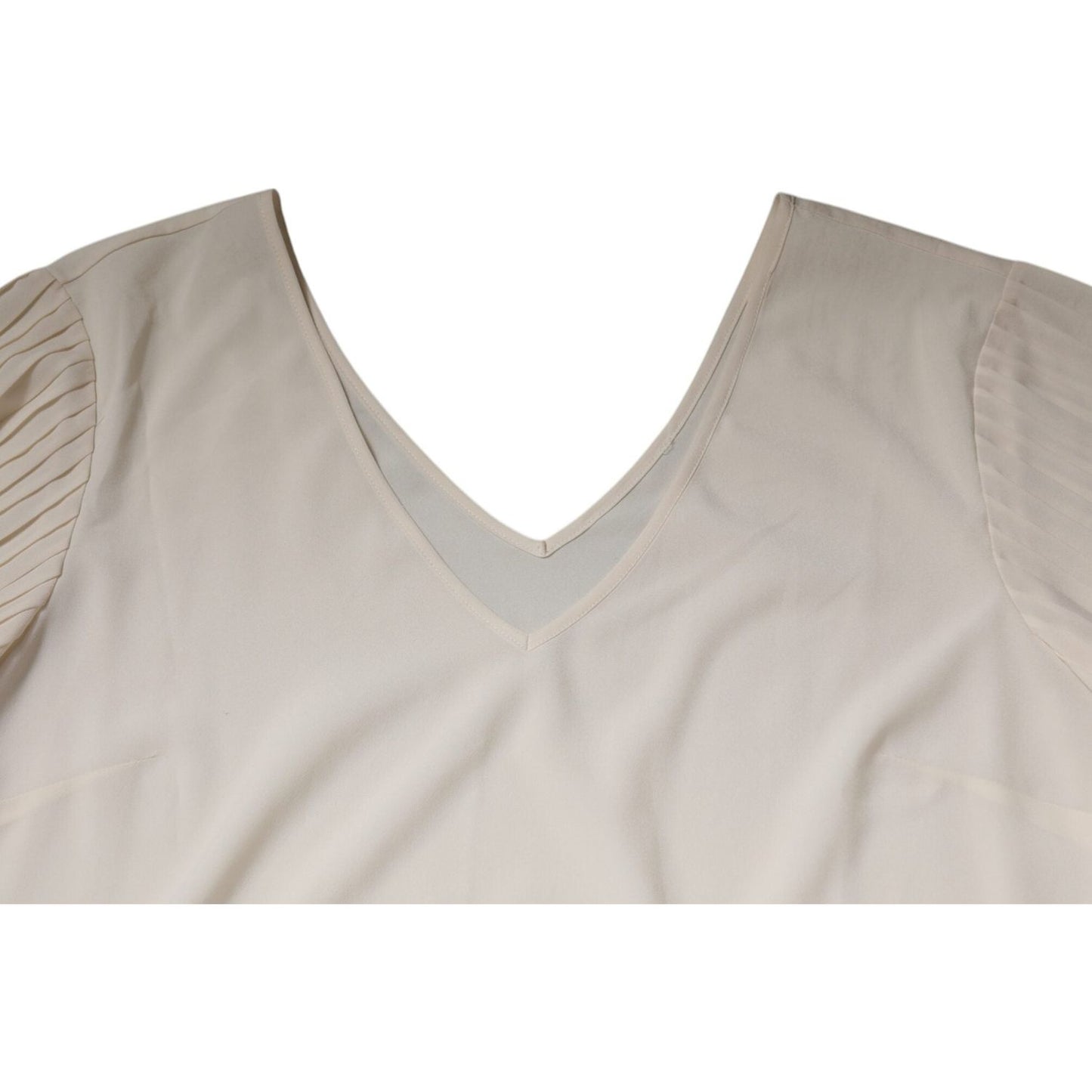Peserico Off White Short Sleeves V-neck Shift Midi Dress DR281368-40