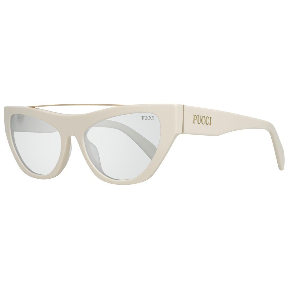 Emilio Pucci white metal sunglasses with UVA UVB protection, model EP0111-5521A, featuring sleek design and durable metal frame.