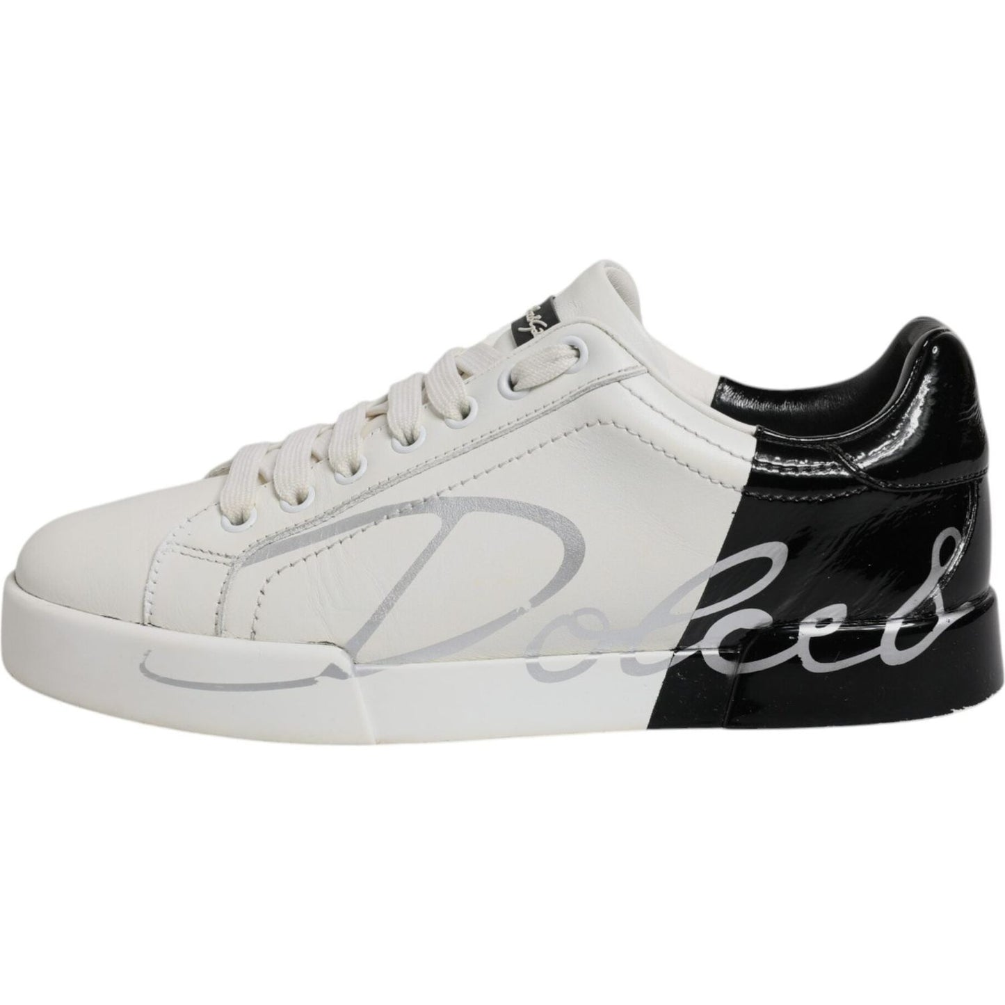 Dolce & Gabbana Portofino men's sneaker, black and white leather with logo, lace-up closure, rubber sole.