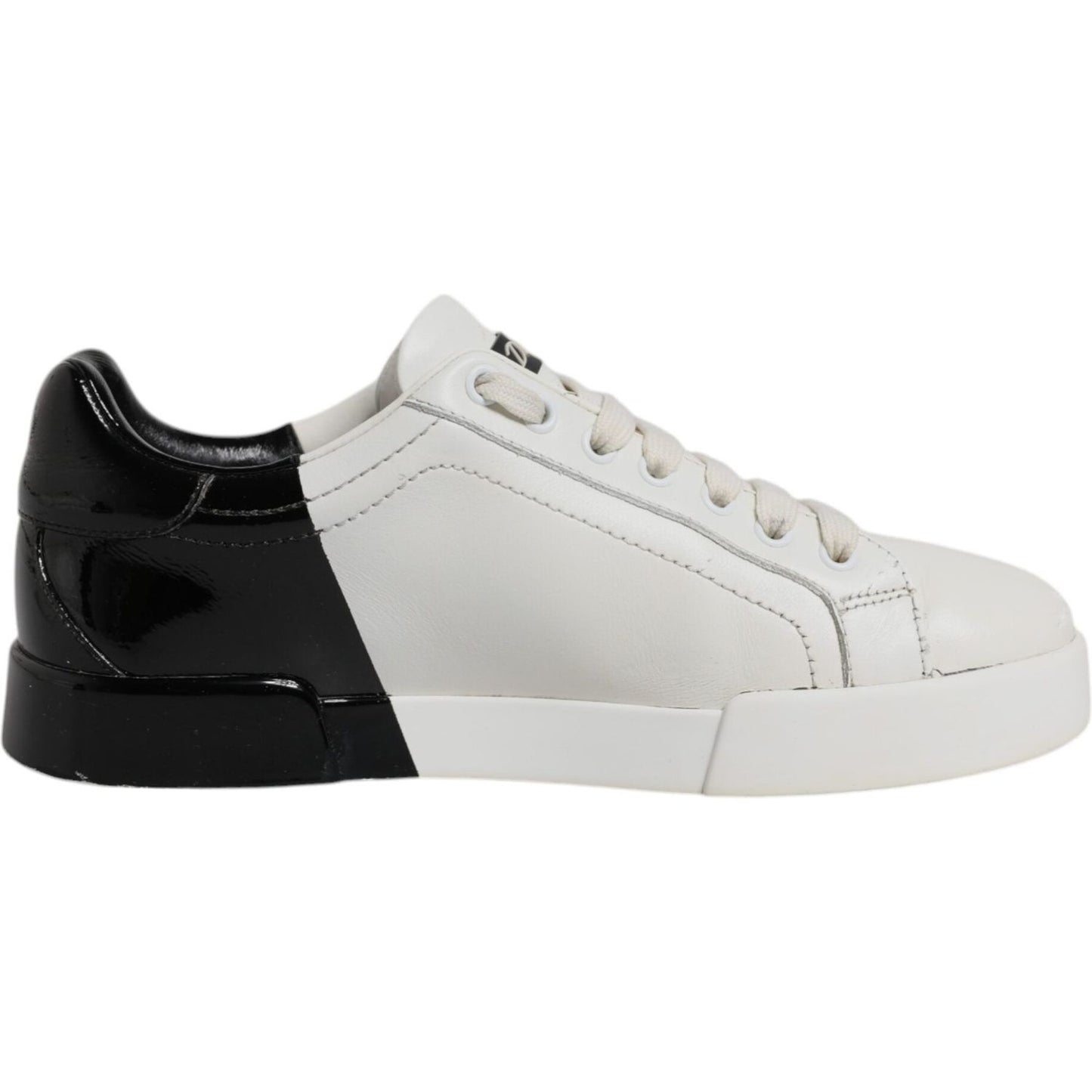 Dolce & Gabbana Portofino men's sneakers in black and white calfskin leather with logo details and rubber sole.