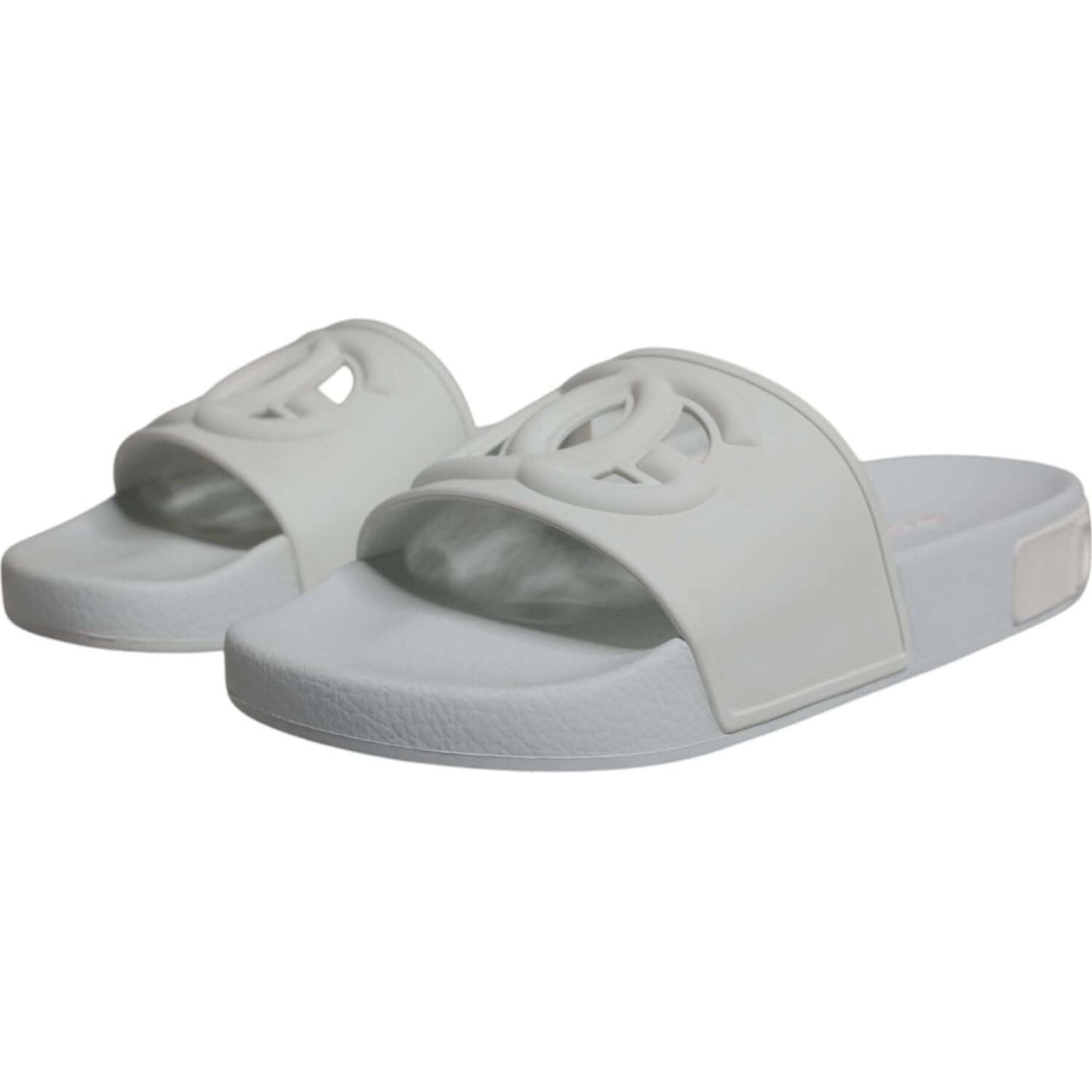 Dolce & Gabbana white rubber slides sandals with logo, perfect for beachwear, high craftsmanship, made in Italy.