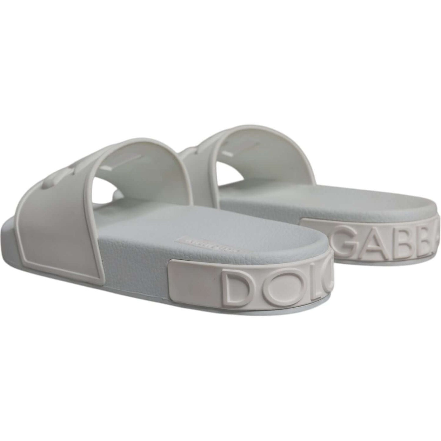 Dolce & Gabbana white rubber slide sandals with logo detail, slip-on beachwear footwear, made in Italy, luxury craftsmanship.