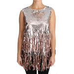 Dolce & Gabbana Golden Pink Sequined Fringe Tank Top DR1574-48