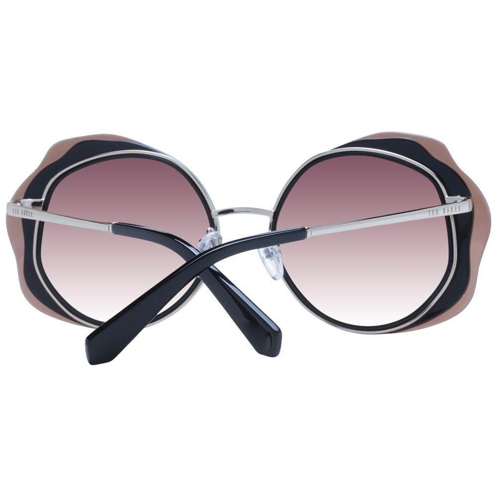 Ted Baker women's black acetate round sunglasses with burgundy gradient lenses, full-rim style, 100% UVA & UVB protection.