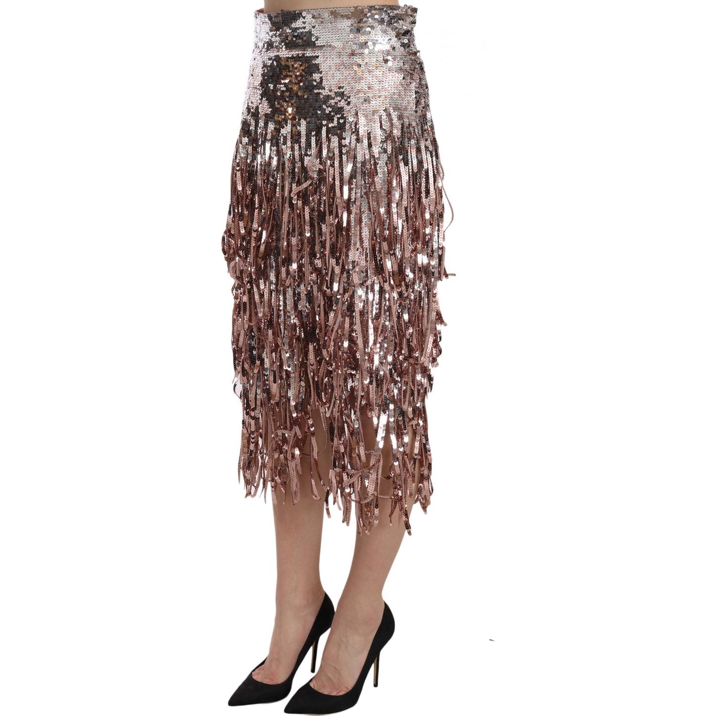 Dolce & Gabbana Sequin Embellished Fringe Midi Pencil Skirt SKI1173-44