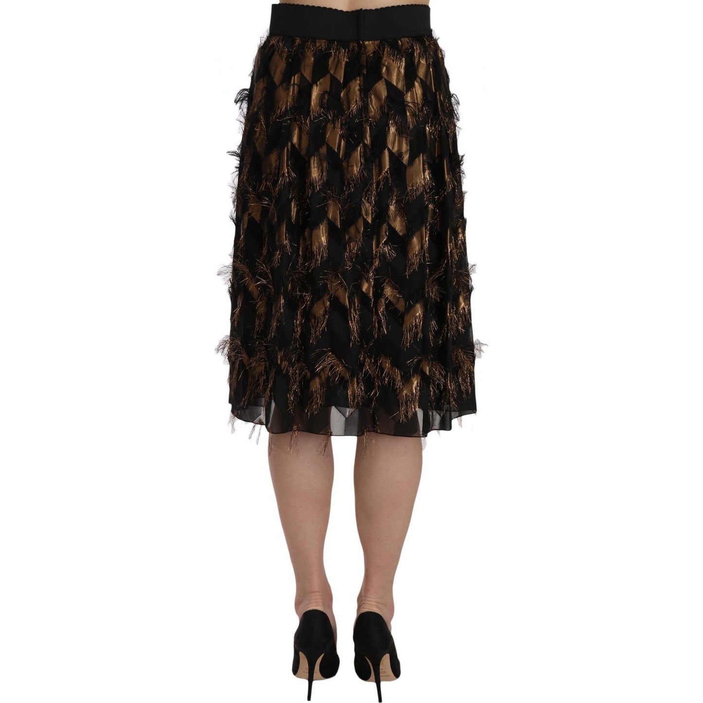 Dolce & Gabbana Black Gold Fringe Metallic Pencil A-line Skirt SKI1177-38