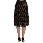 Dolce & Gabbana Black Gold Fringe Metallic Pencil A-line Skirt SKI1177-38