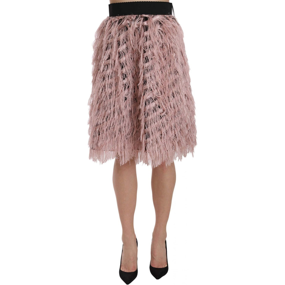 Dolce & Gabbana Pink Gold Fringe Metallic Pencil A-line Skirt SKI1178-42