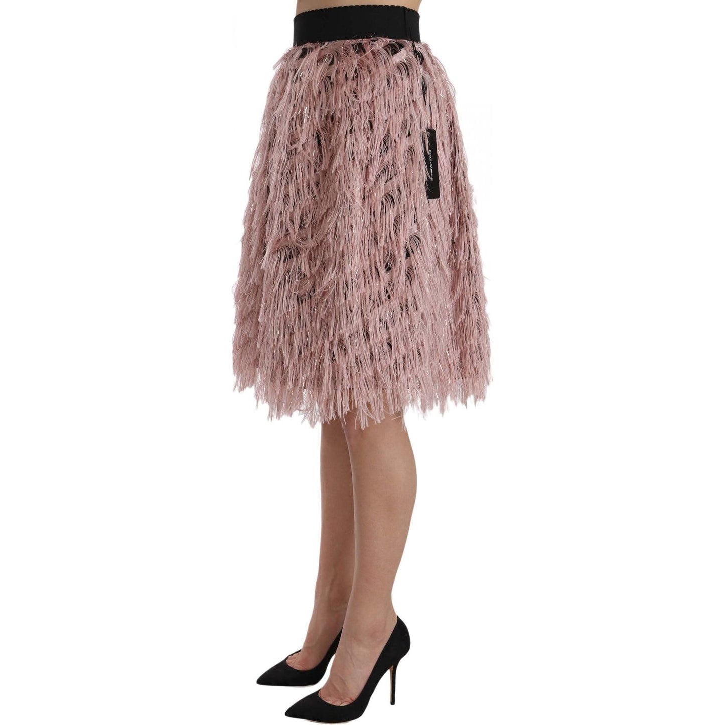 Dolce & Gabbana Pink Gold Fringe Metallic Pencil A-line Skirt SKI1178-42