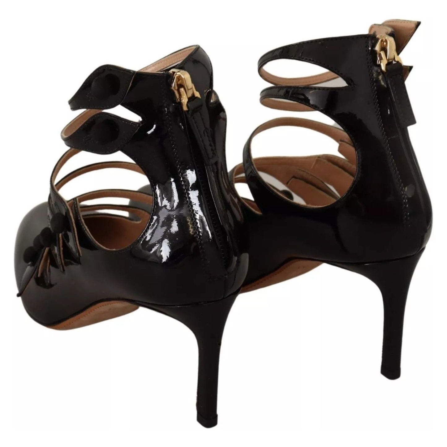 Valentino Black Multi Strap Leather Mid Heels Pumps Shoes LA9396-36.5