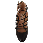 Valentino Black Multi Strap Leather Mid Heels Pumps Shoes LA9396-36.5
