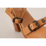 See By Chloé Brown Leather Studded Ankle Strap Sandals Shoes LA9451-36