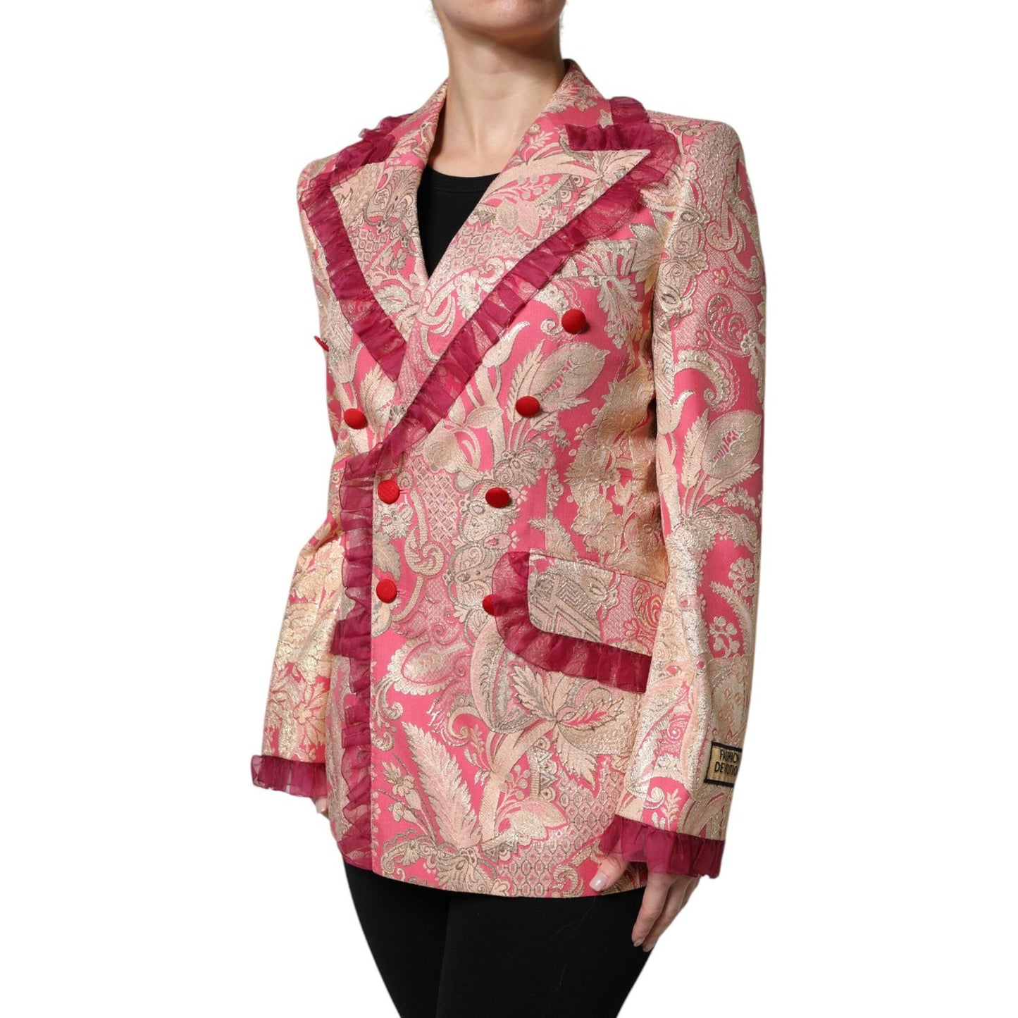 Dolce & Gabbana Pink Gold Jacquard Nylon Coat Blazer Jacket JKT41385-36