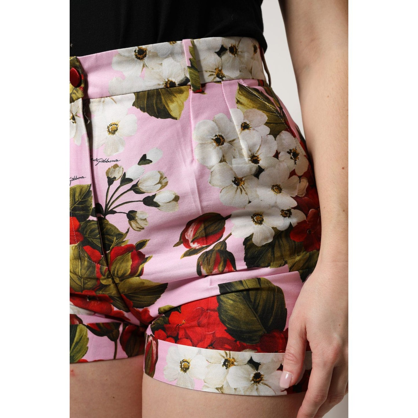 Dolce & Gabbana Pink Floral Print High Waist Hotpants Short SKI2082-36