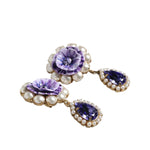 Dolce & Gabbana Purple Flower Pearl Teardrop Crystals Clip On Earrings SMY10471
