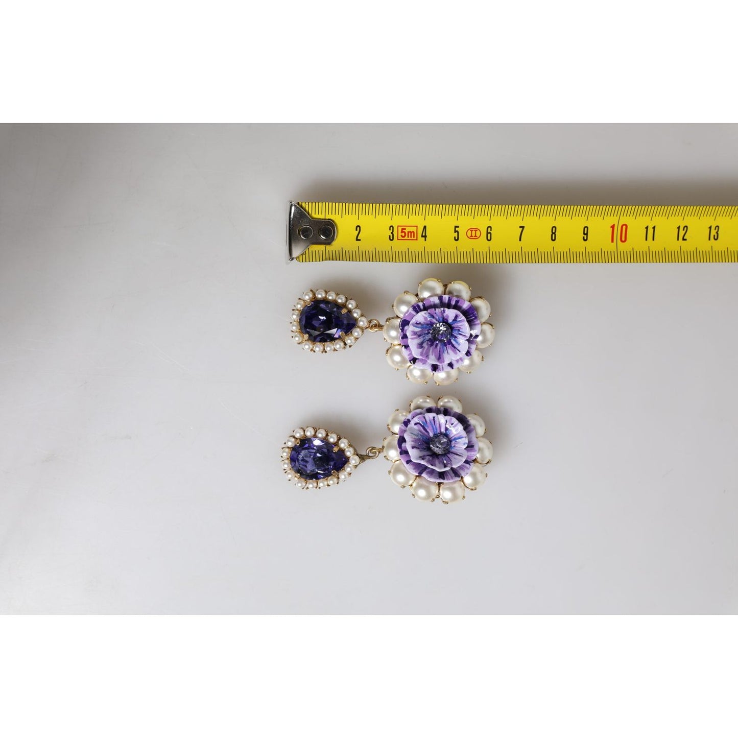 Dolce & Gabbana Purple Flower Pearl Teardrop Crystals Clip On Earrings SMY10471