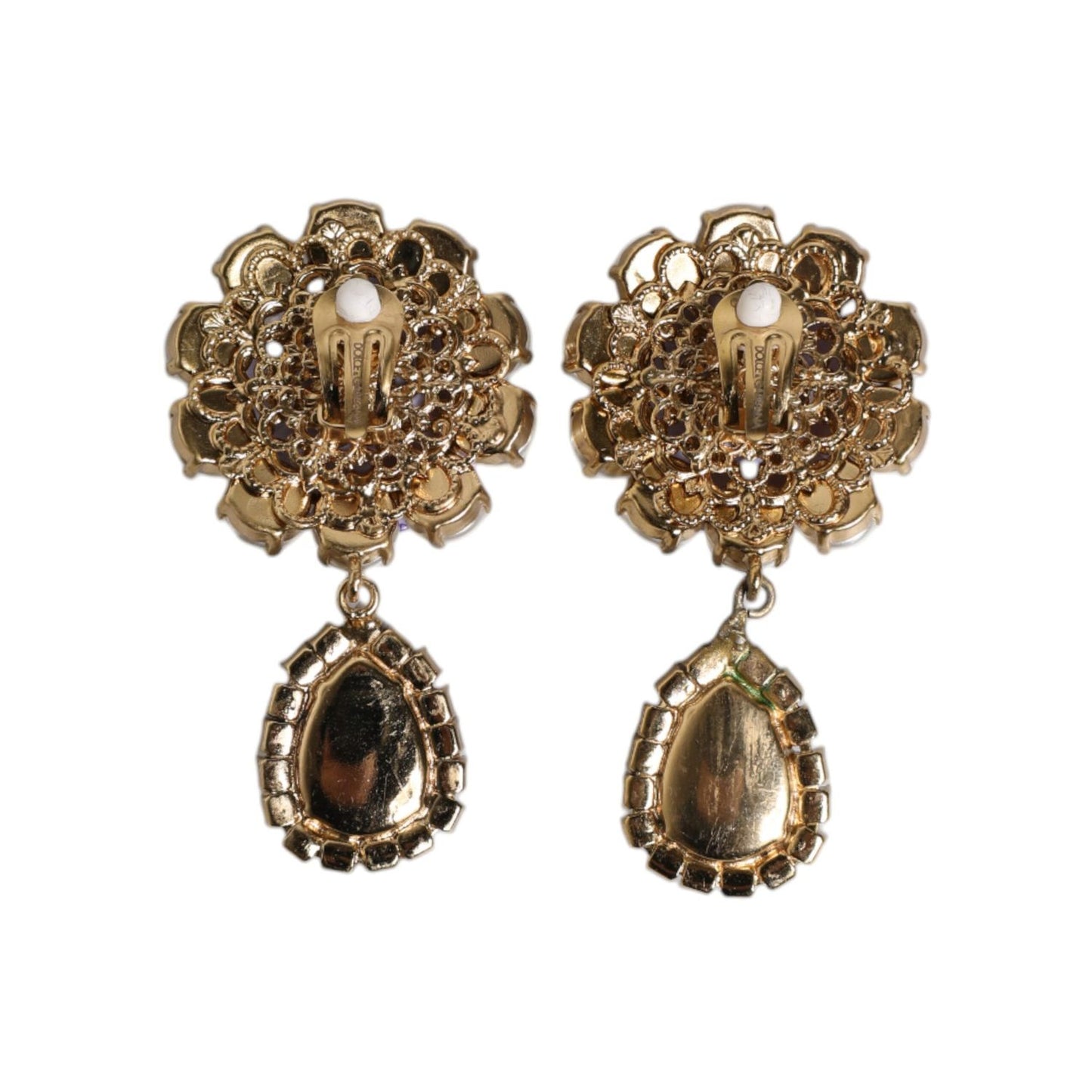 Dolce & Gabbana Purple Flower Pearl Teardrop Crystals Clip On Earrings SMY10471