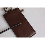 Dolce & Gabbana Brown Calf Leather Lanyard Logo Card Holder Wallet BAG4300