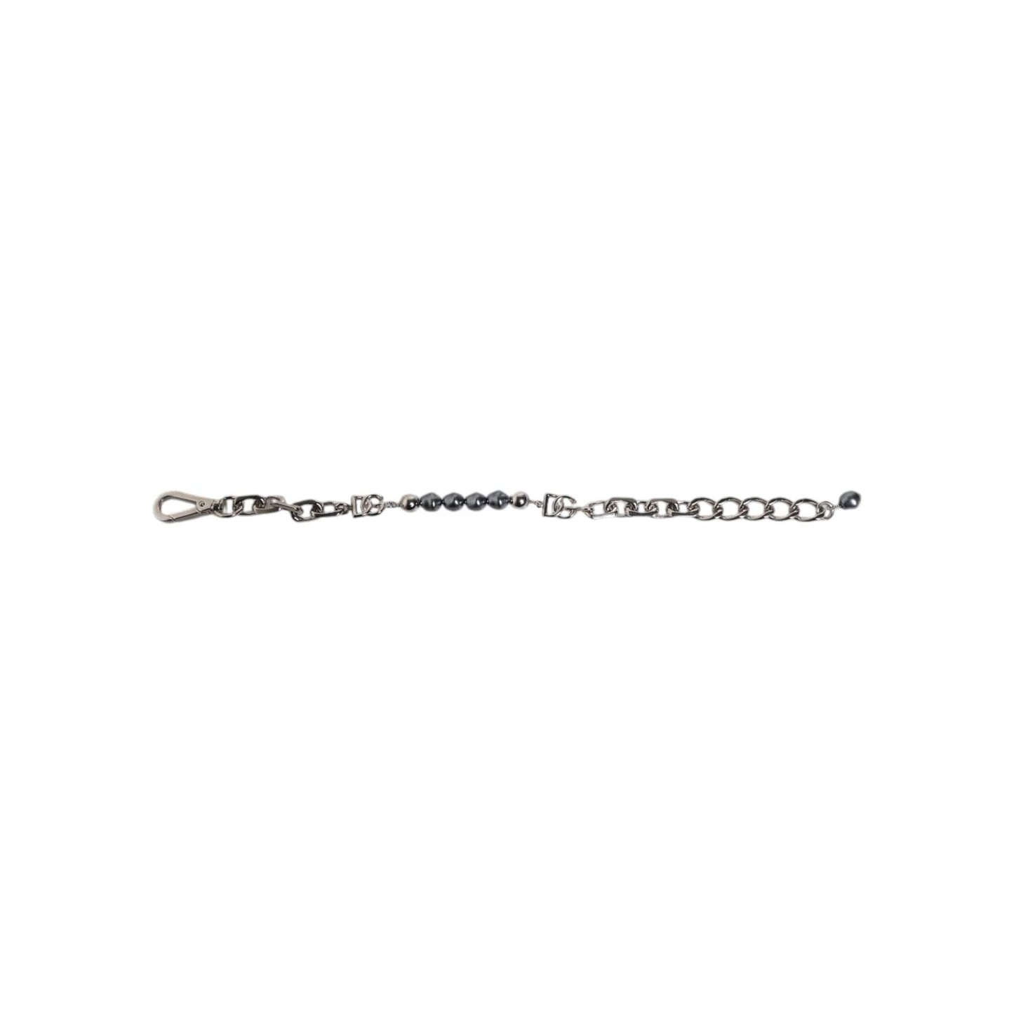 Dolce & Gabbana Silver Tone Chain Lobster Clasp Logo Gray Pearls Bracelet SMY101340