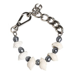 Dolce & Gabbana Silver Tone Brass Beaded Shell DG Logo Pendant Bracelet SMY10688