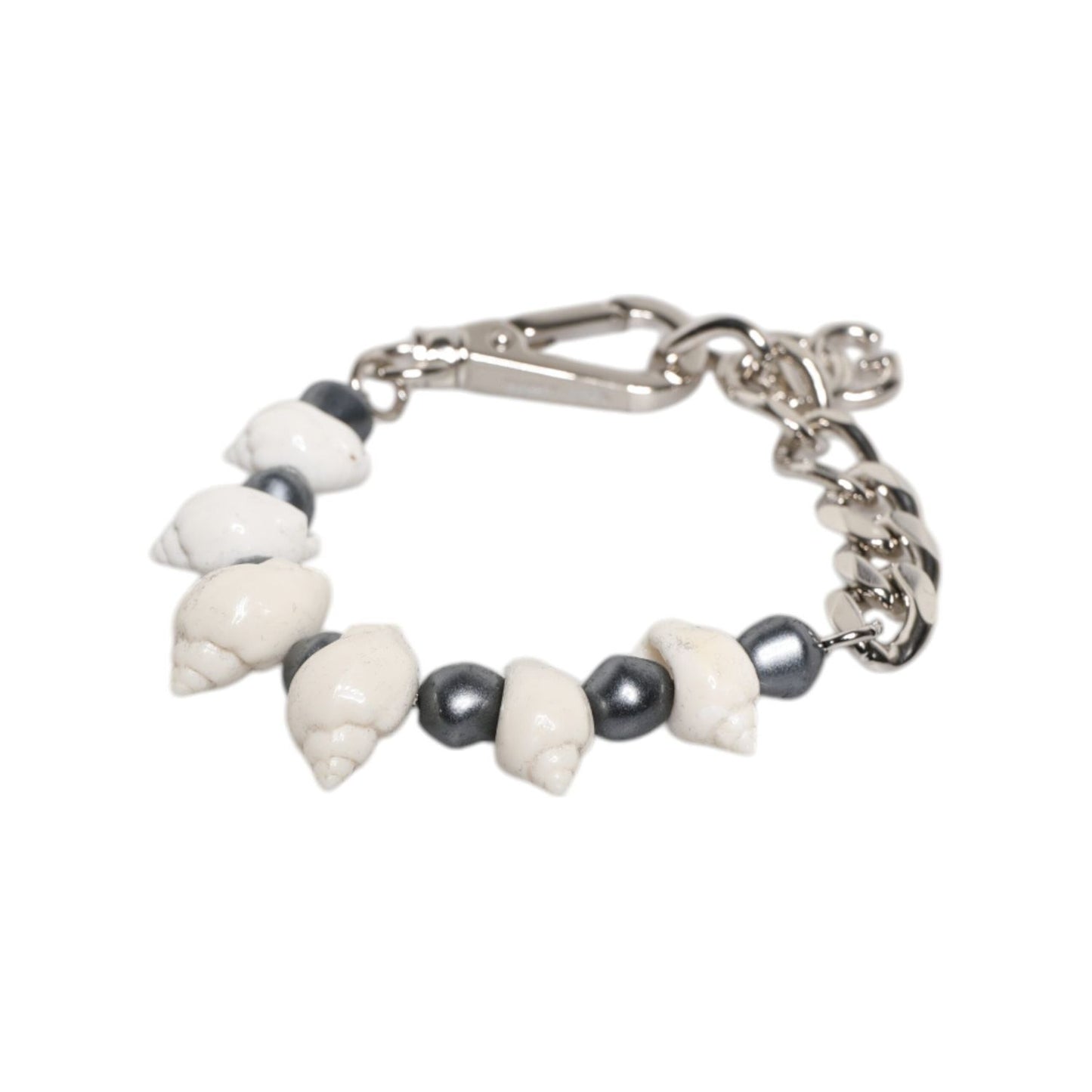 Dolce & Gabbana Silver Tone Brass Beaded Shell DG Logo Pendant Bracelet SMY10688
