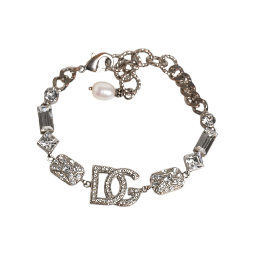 Dolce & Gabbana Silver Brass Crystal DG Logo Charm Embellished Bracelet SMY10572