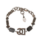 Dolce & Gabbana Silver Brass Crystal DG Logo Charm Embellished Bracelet SMY10572