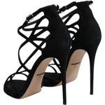 Dolce & Gabbana Black Leather Stiletto Heels Sandals Shoes LA12513-39