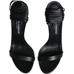 Dolce & Gabbana Black Leather Stiletto Heels Sandals Shoes LA12523-38