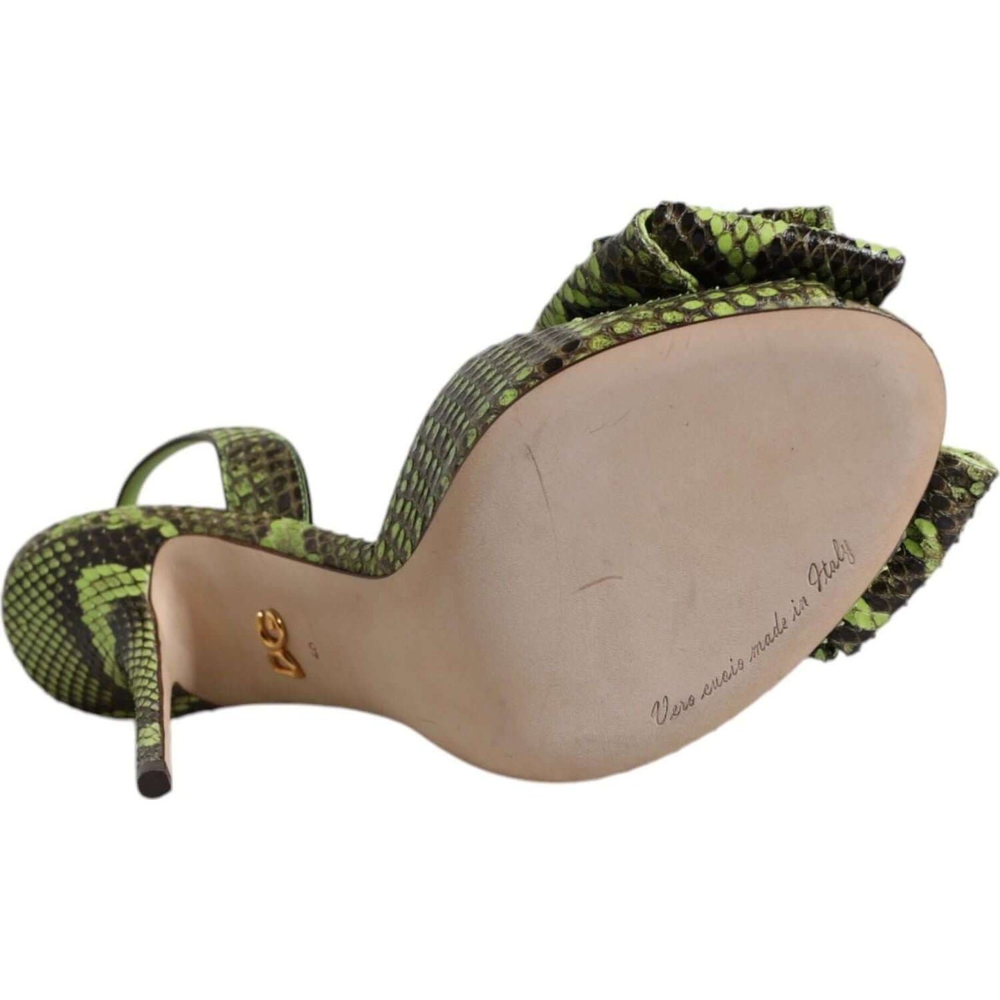 Dolce & Gabbana green python leather high heels with animal print and buckle closure, sole detail, made in Italy.