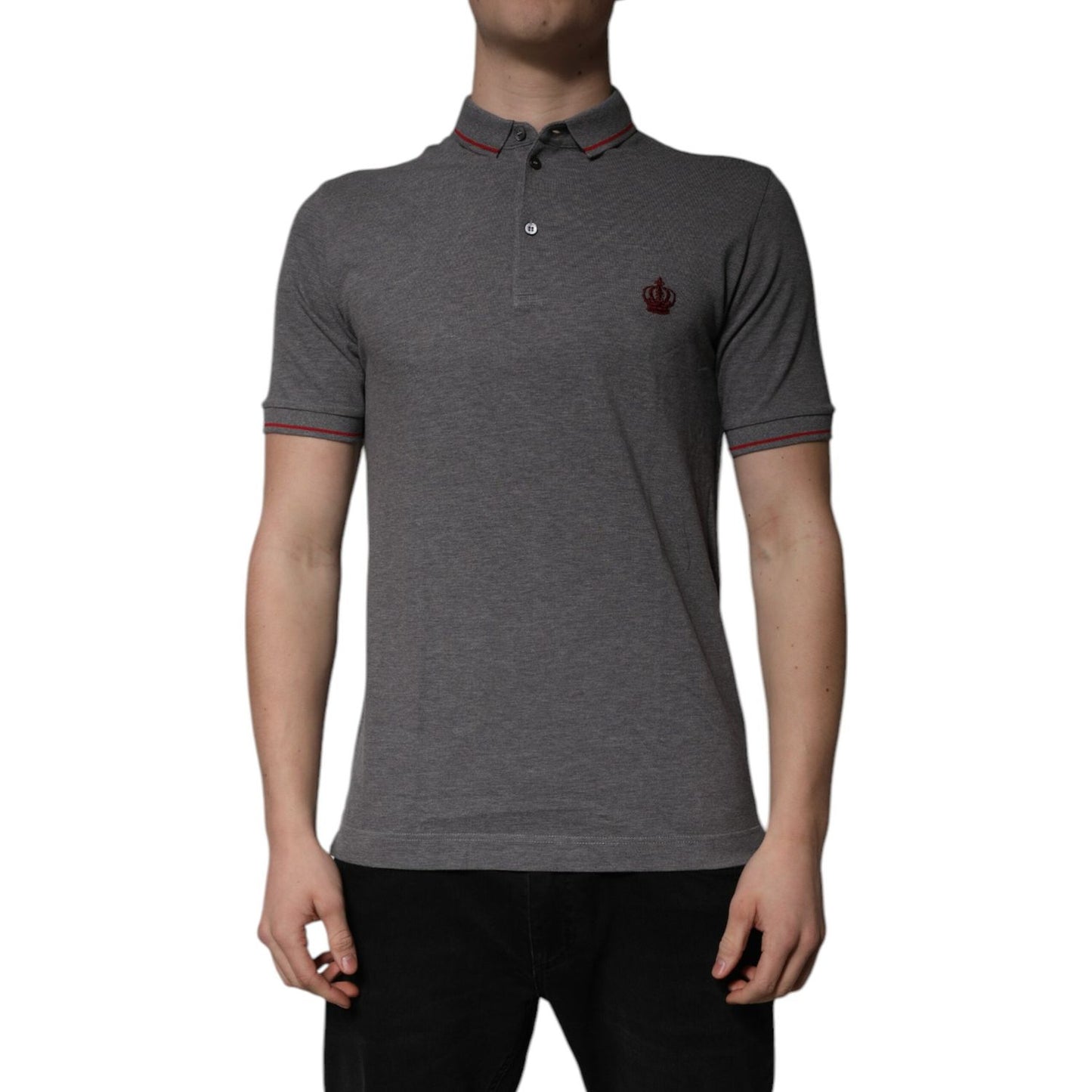 Dolce & Gabbana Gray Cotton Crown Collared Polo T-shirt TSH84557-44