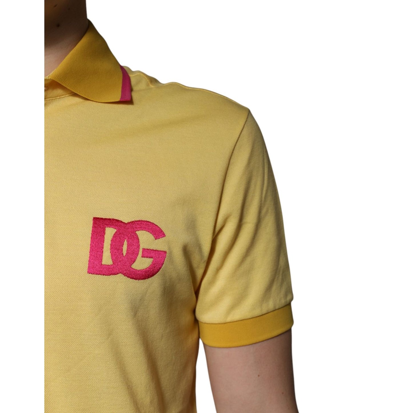 Dolce & Gabbana Yellow Cotton Logo Collared Polo T-shirt TSH86399-46