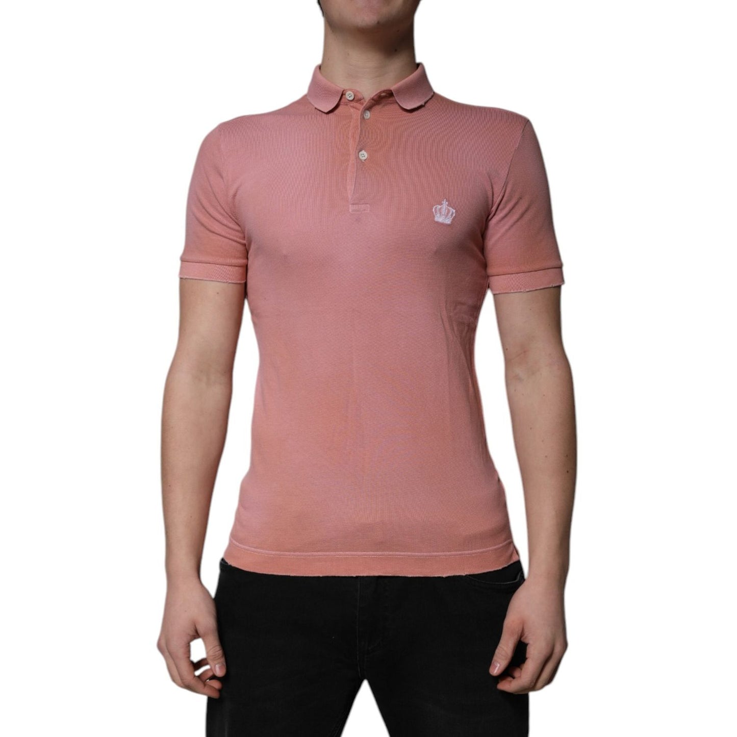 Dolce & Gabbana Pink Cotton Crown Collared Polo T-shirt TSH86460-44