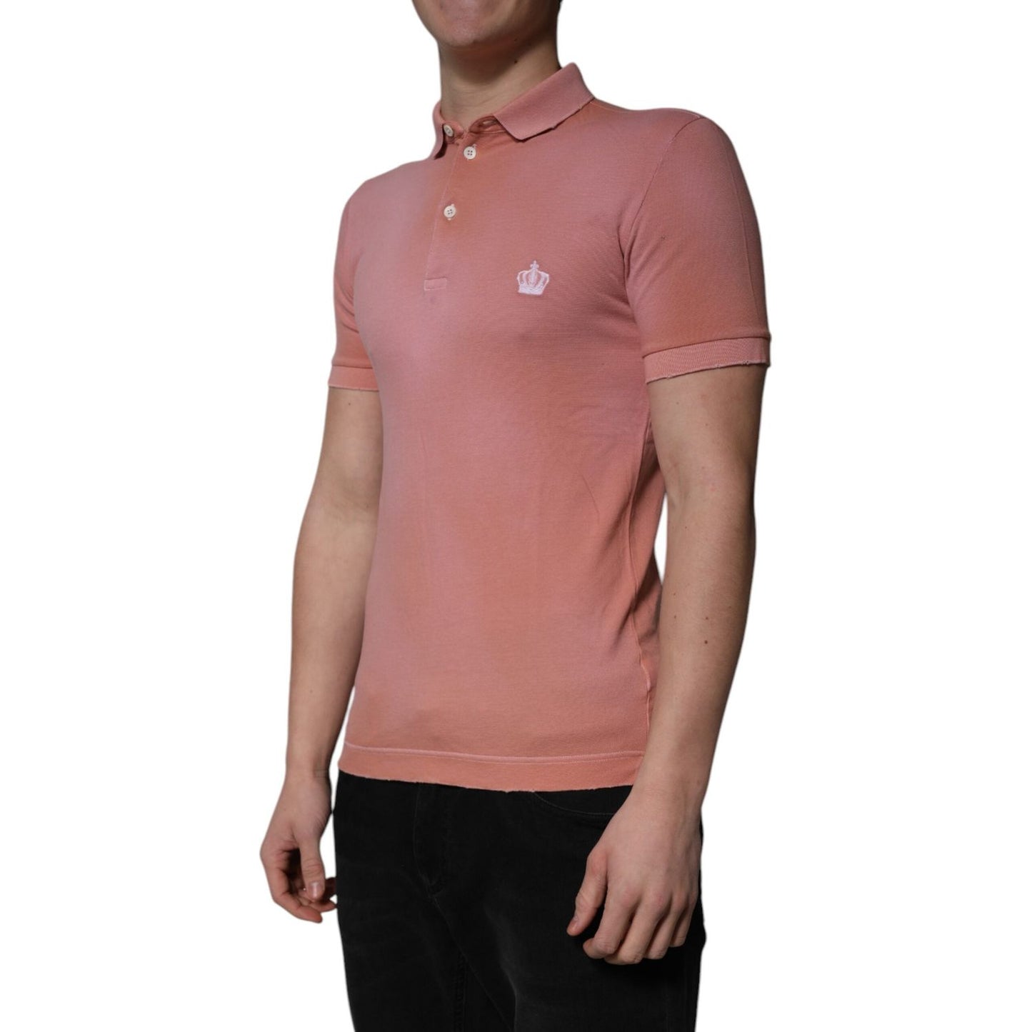 Dolce & Gabbana Pink Cotton Crown Collared Polo T-shirt TSH86460-44