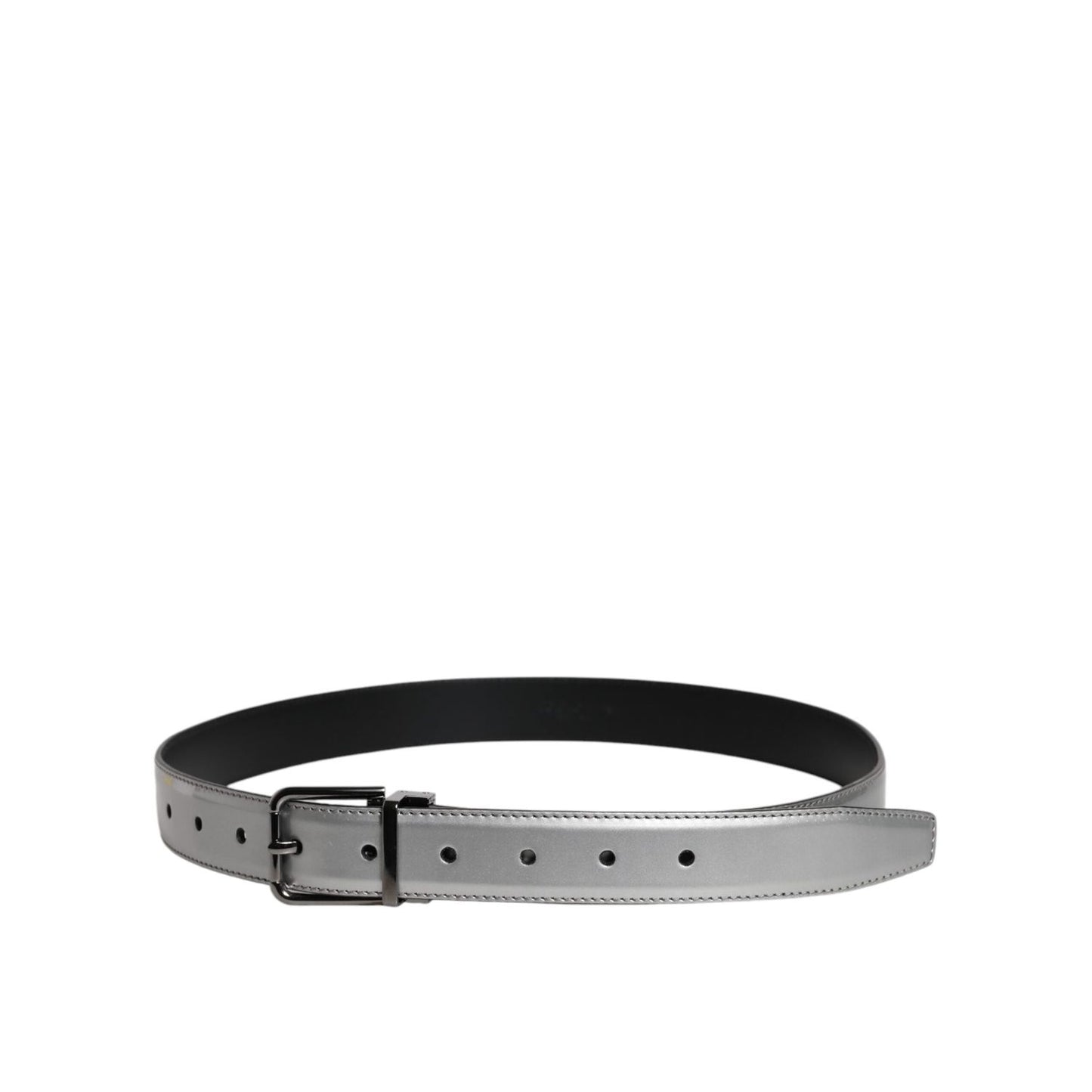 Dolce & Gabbana Silver Leather Classic Metal Logo Buckle Belt BEL9310-90